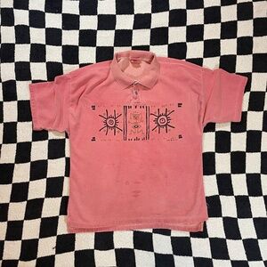 vintage suntwill red aztec collared polo shirt 90s made in usa size large